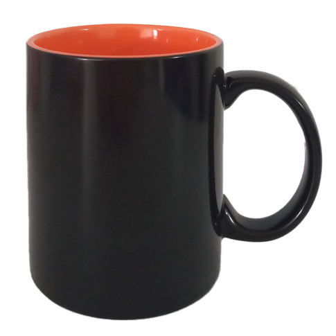 Caneca Cer. 325ml  Preta Semi Brilho Magica Interna Laranja - Live